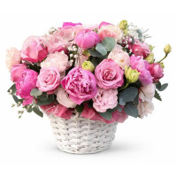 A composition with peonies and roses