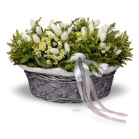 White Tulip and Daisy Basket