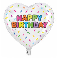 A foil balloon with the message “happy birthday”.