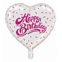 A foil balloon with the message “happy birthday”.