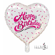 A foil balloon with the message “happy birthday”.